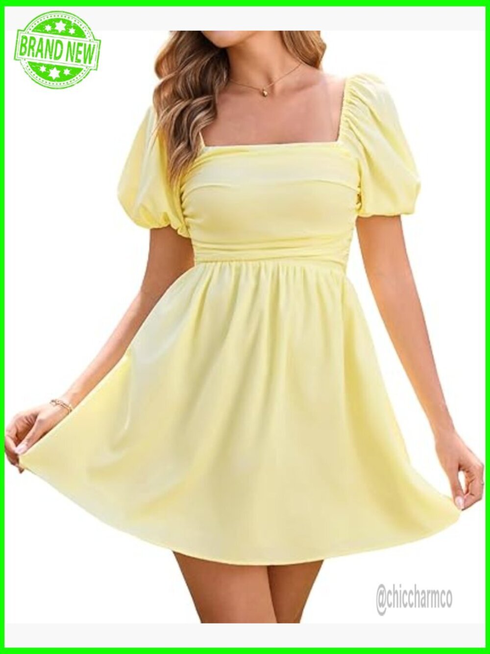 Puff Sleeve Square Neck A Line Mini Dress